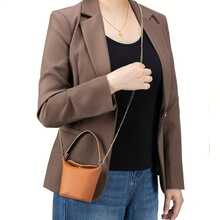 [Bolso de hombro con cadena] Bolso de cubo para mujer - Mini bolso de hombro con cadena, bolso con múltiples compartimentos para monedas y lápiz labial, bolso casual de uso diario para dinero y tarjetas, tamaño pequeño (no lavable) - Rojo - Ver 5