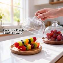 Glass Dessert Dome With Wooden Base, Mini Cake Stand, Wooden Cake Plate With Dome, Kitchen Fruit Display Tray, Suitable For Wedding, Appetizer Sweets And Cheese Serving - Clear - View 4