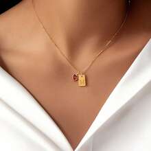 1pc Simple Rectangular Initial Heart Pendants Golden Box Chain Necklaces For Women - Yellow Gold - View 1