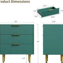 Kommode mit 3 Schubladen für Schlafzimmer, 27,9" breite Holzkommode, kannelierte Kommode mit goldenem Metallgriff, Holzschrank zur Aufbewahrung von Kleidung für Wohnzimmer und Flur - Grün - Übersicht 3