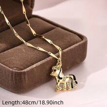 1件女士铜质小马项链，完美的情人节珠宝礼物，适合日常派对佩戴 - 款式 1 - 查看 6