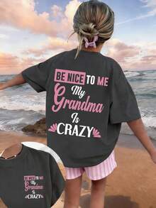 Tween Girls' Casual Graphic Print Crew Neck Short Sleeve T-Shirt, Summer Top - Dark Grey - View 3