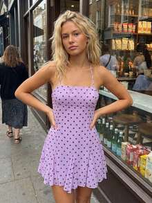 Women's Dots Print Mini Dress Sleeveless Spaghetti Strap A-Line Dress Summer Casual Dress - Purple - View 10