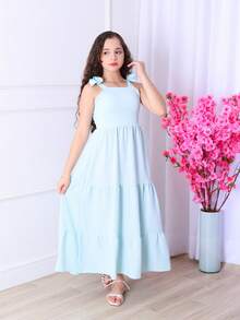 TRES MARIAS LONG STRAP DRESS FOR CHILDREN/ YOUTHS/ GIRLS - Celeste - Ver 2