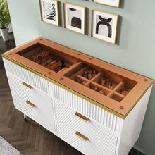 Cassettiera/credenza in vetro ambrato, 6 cassetti con divisori, mobile alto e stabile per camere da letto e soggiorni, 120 x 40 x 76 cm, bianco - Bianco - Visualizzare 4