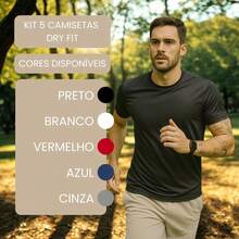 Kit Of 5 Men's Dry Fit T-Shirts For Gym, Workout, Plain, Summer, Slim Fit - Đỏ - Xem 4