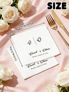 10-200 Customized Wedding Cocktail Napkins, Made Of High-Quality Paper, 3-Ply White Disposable Napkins, Suitable For Weddings, Bars, Bridal Showers, Engagement Parties, Ideal Party Decorations, Personalized Gift, Anniversary - Multicolor - View 9