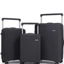 3pcs Wheeled Suitcase Set PP+ABS Durable Hard Shell 4 Spinner Wheels Built In Lock For Travel - Black - View 4