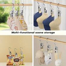 10pcs Stainless Steel Non-Slip Clothes Clips With Hooks - Multipurpose Hanger For Drying Pants, Hats, Socks And Skirts, Metal Clips, Suitable For Retail And Home Use, Clothing Rack - Multicolor - View 7