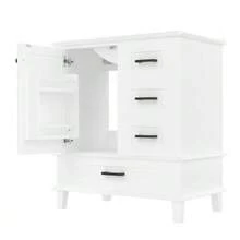 Freestanding Bathroom Vanity Unit 76 X 46 X 83.5 Cm With Integrated Sink, Vanity Unit, Fully Lacquered Finish, Door Shelf, Three Soft-Close Drawers, Integrated Ceramic Sink, White - White - View 9