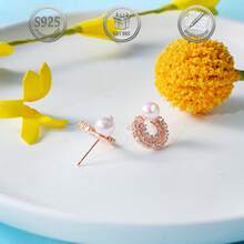 1 Pair Elegant & Luxurious 925 Sterling Silver Hoop Earrings With Synthetic Zirconia Stone, Suitable For Daily, Party, Holiday, Date, Gift - Rose Gold - View 2