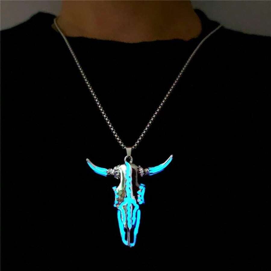 Collar occidental collar luminoso de cuerno de cabeza de buey de toro para mujeres y hombres-B010 - como en la foto - Ver 1