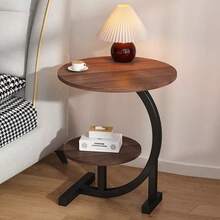 Side Table C Shaped For Sofa Coffee End Tables For Living Room Bedside Tables - Walnut - View 8