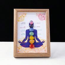 1pc Natural Reiki Gemstone Decor, 7 Chakra Life Crystal Pebble Wooden Photo Frame, Feng Shui Craft, Home Decor Gift, Spring Garden Decoration - Chakra Photo Frame - View 18