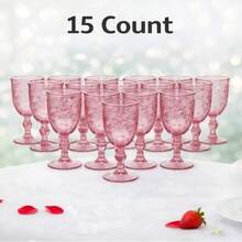 15/30 Pack 7oz Vintage Colorful Plastic Goblets, Reusable Wine, Champagne & Cocktail Cups, Shatterproof Multicolor Party Drinkware For Weddings, Celebrations & Events - 粉色 - 查看 9