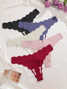 5pcs V-Shape Waist Ripple Design Seamless Sexy Thong Panties For Women - Multicolor - View 2