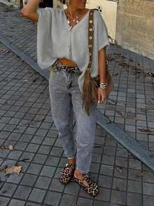 Women's Casual Dropped Shoulder Cardigan Sweater, Suitable For Commuting, School, And Vacation, Spring/Summer - Light Grey - View 6