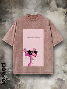 Wearing Sunglasses Graphic. Men's Washed And Distressed Short-Sleeved T-Shirts, 230g 100% Pure Cotton, Men's Summer Clothing. - 摩卡棕 - 查看 1