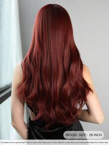 7JHH WIGS Loose Long Wavy Raspberry Red Wig With Bangs 26 Inch Berry Red Hair Synthetic Curly Wave Wig Full Machine High Density Synthetic Heat Resistant Wigs For Women Daily Wear, Music Festival Cosplay Use - Burgundy - View 4