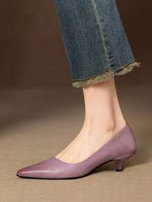 2025 New French Style Purple Pointed Toe Mid-Heel Shoes, Women's Office/Work Pumps, Spring & Autumn - Purple - View 7