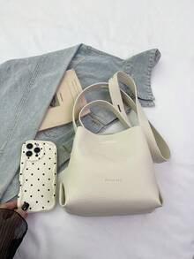 Fashionable Women's Handbag, Minimalist Brown Tote Bucket Bag, PU Material Vintage Commuter Versatile Shoulder Bag, Suitable For Ladies Shopping And Daily Use - Beige - View 4