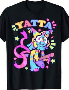 Yatta Name Personalized Dandy's Birthday World Costume T-Shirt220G Heavyweight 100% Cotton T-Shirt.  With Butterfly Print Pattern, Suitable For Girls And Wo's Short Sved Round Neck Inspirational Shirt, Cute Aesthetic Y2K Style Summer Top, Suitable For Outdoor, Family, Work Or Street Wear Casual Loose Daily T-Shirt - 黑色 - 查看 1