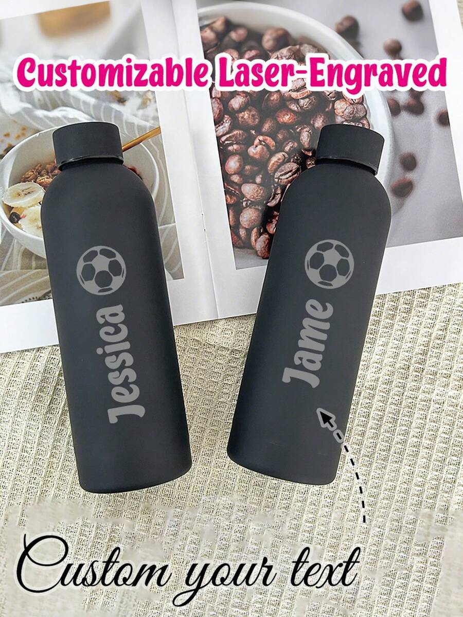 【足球印花客製化】1件客製化雙層不鏽鋼咖啡杯/蘇打水瓶，運動保溫水杯，500ml/17oz 個性化姓名保溫杯，多色可選，適合開學、節日與生日禮物
