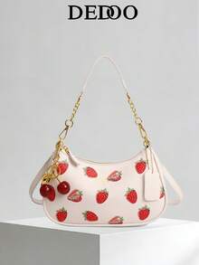 Dedoo 2026 New European And American Style Underarm Handbag/Crossbody Bag With Cherry/Strawberry Print, Crescent Moon Shoulder Bag - Multicolor - View 10