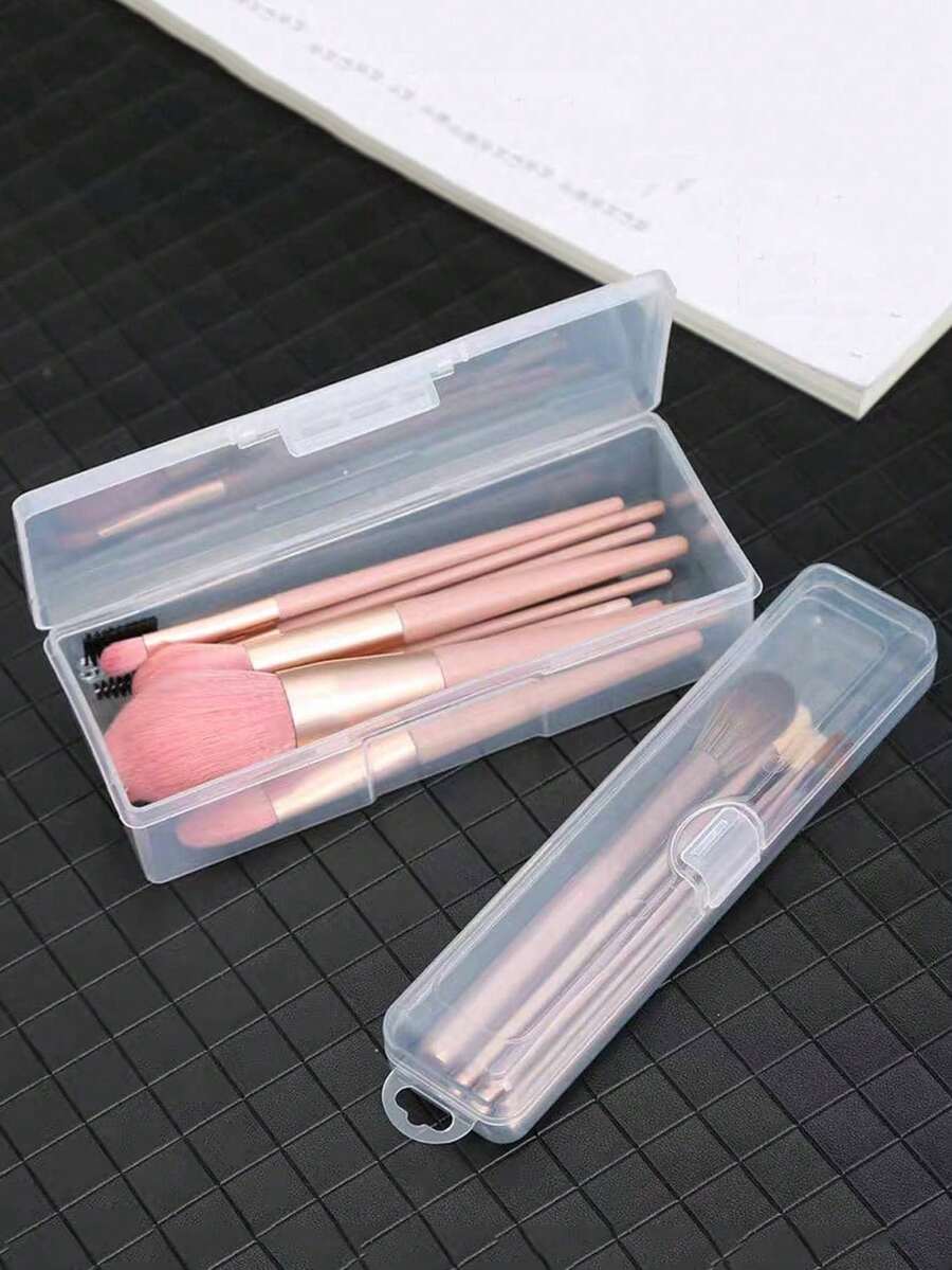 1个便携式化妆刷收纳盒,带防尘带,可收纳腮红刷、眼影刷、眉笔等,旅行必备,适用于度假海滩、浴室、卧室等场所,大容量 - 透明 - 查看 1