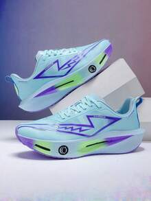 L.S.W.P Giày chạy bộ thoáng khí cho nam - Đế chống sốc và chống mài mòn, đệm EVA, giày thể thao cổ thấp nhẹ với thiết kế sọc, thích hợp để tập gym, chạy bộ và mặc hàng ngày, phong cách thể thao thời trang với đế lót mềm EVA - Màu xanh lam - Xem 4