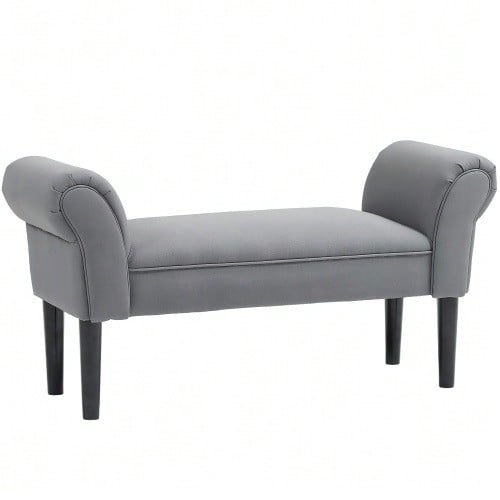 Ława do łóżka, tapicerowana, siedziska, przedpokoju, nośność do 130 kg, płótno żaglowe, ciemnoszary, 102 x 36 x 51 cm