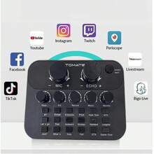 MPS-005 External Live Sound Card Mixing Console, Mini Mixing Card For Live Streamers And Youtubers - 黑色 - 查看 2