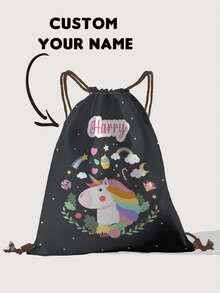 1pc Customized Name Cartoon Pony Pattern Drawstring Backpack, Can Be Customized According To Your Unique Design, Perfect For Children, Print Your Own Name Or Print Sister And Classmate's Name As A Gift To Give To Others - Multicolor - View 13