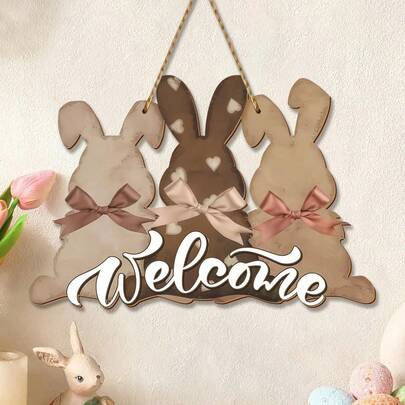 Easter Wooden Decor Hanging Ornaments Easter Wreaths For Front Door Bunny Welcome Wood Sign Door Hanger Spring Decorations Easter Hanging Plaque Rabbit Sign For Home Shop Garden Decorations