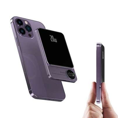 Fast Charging Magnetic Wireless Power Bank 5000mAh Ultra Compact Magnetic Portable Charger PD Fast Charging Wireless Battery Pack With LED Power Display External Battery With USB C For IP 17/16/16pro Max15/14/13 Valentine's Day Gift