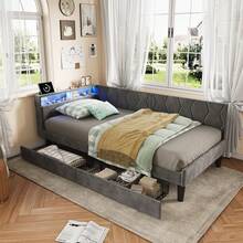 EZSSW Gepolstertes Doppelbett mit Stauraum, Schlafsofa mit 2 Schubladen, Tagesbett mit Staufach, Jugendbett mit Lattenrost, Grau/Weiß, ohne Matratze - Grau - Übersicht 11