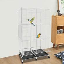 SanBouSi Large 3-Tier Bird Cage With Wheels & Brakes, 360° Full View 29.5"X14.6"X49.2" Aviary For Parrots Finches, Complete With Feeders & Perches - White and Black - View 10