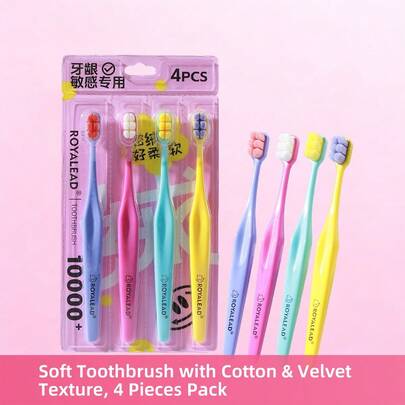 4pcs High Density Soft Bristle Toothbrushes, Suitable For Adults, Couples, Sensitive Gums, Home & Travel Use