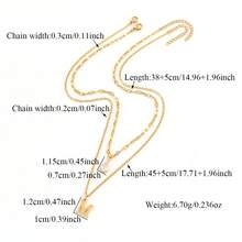 2件套新款时尚字母水滴吊坠金色不锈钢链多层项链，女士款 - 金黃色 - 查看 2