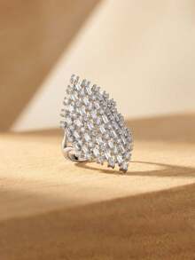 Gift Box Cubic Zirconia Geometric Rings, Luxurious Jewelry For Women's Party And Banquet, Made Of Copper Material That Resists Fading And Allergies, Ideal Holiday Gift - Silver - View 2