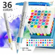 12-120 colores Bolígrafos de marcador líquido de acrílico de moda, diseño de punta de pincel suave personalizado, tinta de colores, adecuado para caligrafía, pintura y colorear, pincel de acuarela - Útiles escolares esenciales para la temporada de regreso a clases - Conjuntos - Ver 14