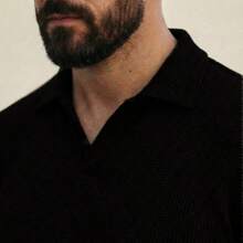 Kit Of 3 Textured Italian Polo Shirts Without Buttons, Slim Sleeves. - Black, Black and Black - View 5