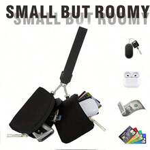 Integrated Portable Card Holder And Small Coin Purse, Multifunctional Zipper Wrist Keychain Organizer, TSA Approved, Casual Style, Polyester Material, No Power Required - 粉色 - 查看 6