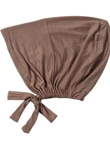 1pc Women's Fashionable Solid Color Elastic Drawstring Hooded Headscarf, Versatile Neck Scarf Suitable For Daily Wear - Khaki - View 8