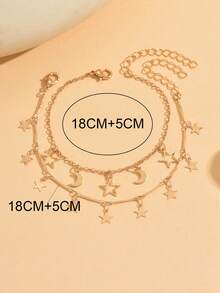 2pcs/Set Star & Moon Tassel Chain Bracelet, Fashionable Double-Layer Bracelet, Versatile Women Jewelry Suitable For Ramadan, Daily Wear, Dates, And Photo Shoots. Handmade Chain Length Customized, Random Star & Tassel Quantity - Multicolor - View 4