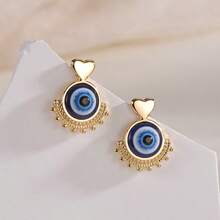 1 par de pendientes con colgante de ojo azul del diablo y corazón, diseño clásico de joyería de ojo con estilo europeo y americano único - Multicolor - Ver 1