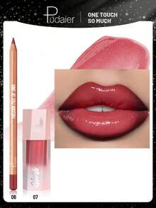 Pudaier 2pcs Valentine's Day Lip Gift Set: Includes Lip Liner Pencil And Lip Gloss, Suitable For All Skin Tones - 06+07 - View 1