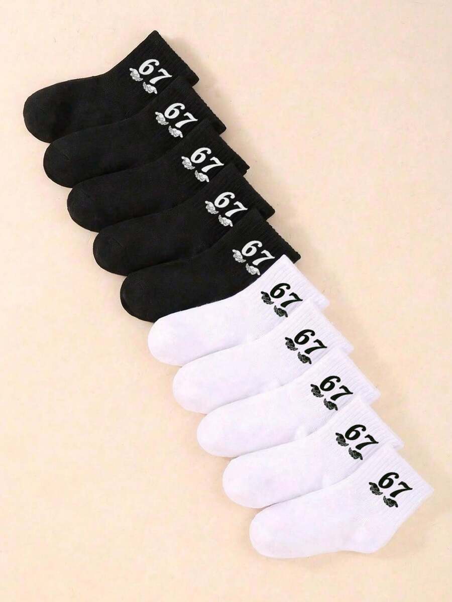 6双装婴儿防滑袜,黑白配色,趣味手势和游戏梗图案,适合1岁宝宝,情人节和游戏主题袜子 - 彩色 - 查看 1