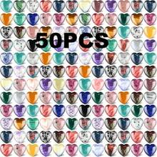 10pcs Natural & Artificial Heart-Shaped Stones, Diverse Materials, Suitable For Thumb Stones, Decorations & Additions, Rich Colors, Smooth Texture - Multicolor - View 8