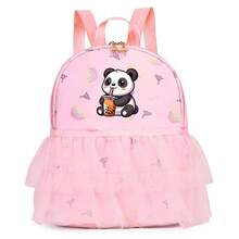 Fun Panda Printed Mini Backpack With Lace Details And Zipper Closure, Adjustable Shoulder Strap, Suitable For Leisure Outing, Travel, Camping, Dance Classes, And Daily Use, Perfect Holiday Gift Choice - Pink - View 10